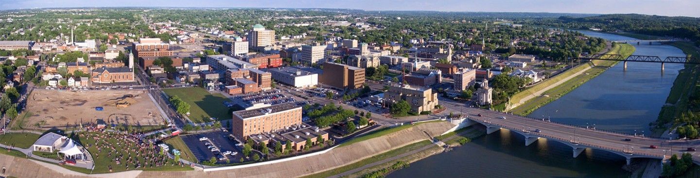 Drone View of Hamilton, Ohio Skyline