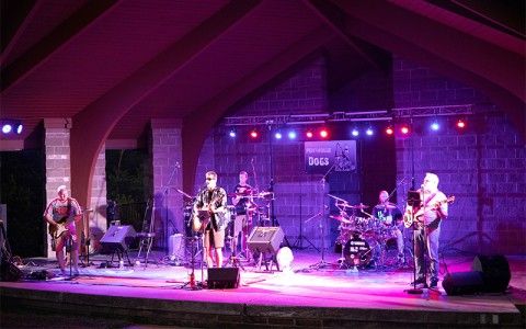 Musicians perform on the Keehner Park Amphitheater Stage. 